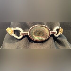 Beautiful Vintage Avon Gold Tone, Silver and Abalone Bangle Bracelet